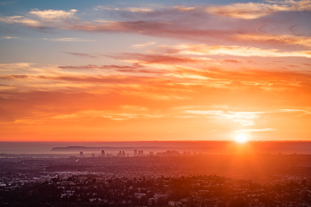 A beautiful sunset over downtown as viewed from Mt Helix in La Mesa.
